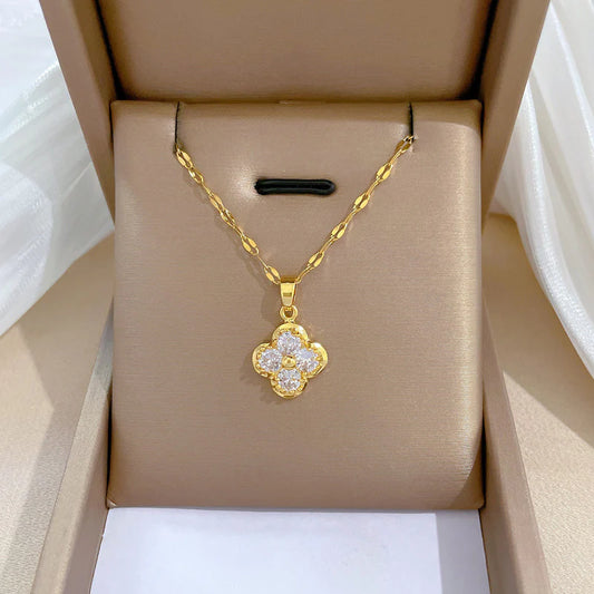 Collier Trèfle Doré Étincelant