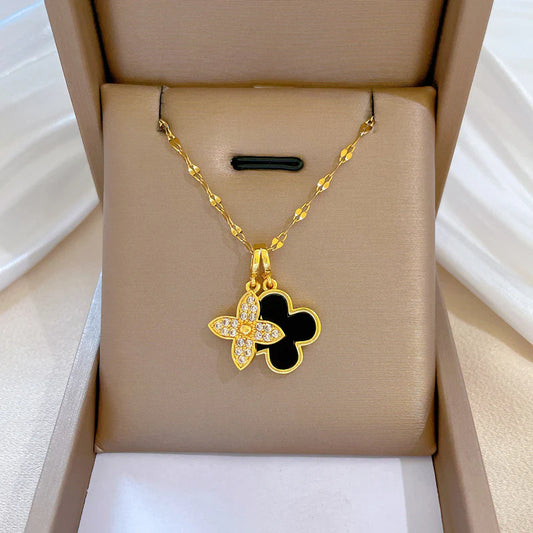 Collier Duo Trèfle & Fleur Dorée