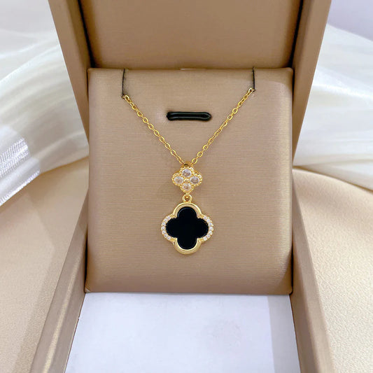 Collier trèfle duo & noir